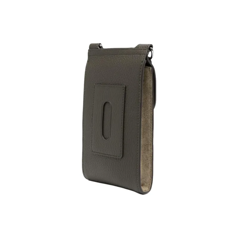 Mulberry Grained Cow Leather Suede Cell Phone Pouch Crossbody Bag Shoulder Bag Unisex Olive With Dark Green Accents-3
