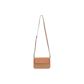 MCM Coated Canvas Cow Leather Patchwork Shoulder Bag Crossbody Bag Women's Cognac