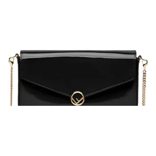 FENDI Patent Leather Calfskin Envelope Bag Crossbody Bags Mini Women's Black-2
