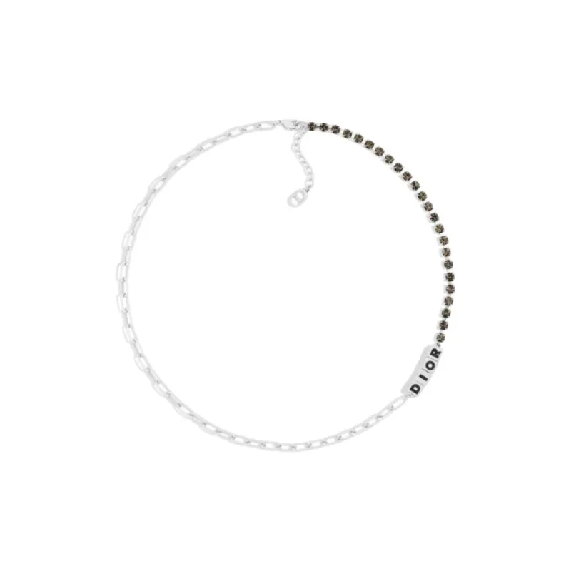 DIOR Brass, Crystal, Resin Necklaces Unisex Silver-0