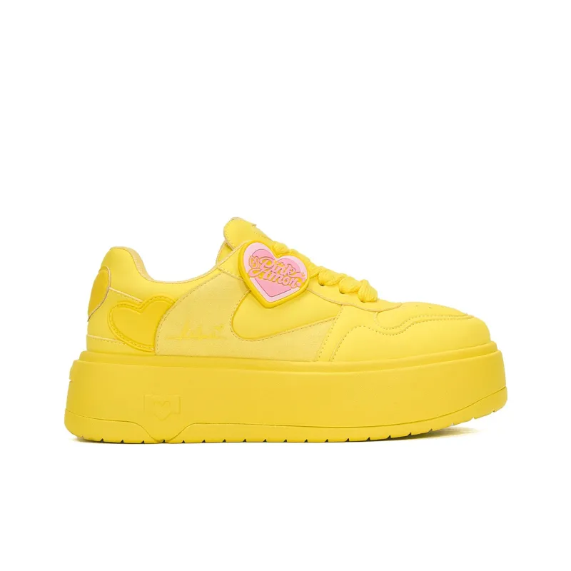PINK AMOR Height Increasing Low Top Skateboard Shoes Unisex Yellow-2