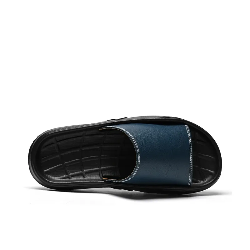 Colorful Creations Leather Patchwork Quiet, Slip Resistant, Quick Dry Slide Slippers Men's-13