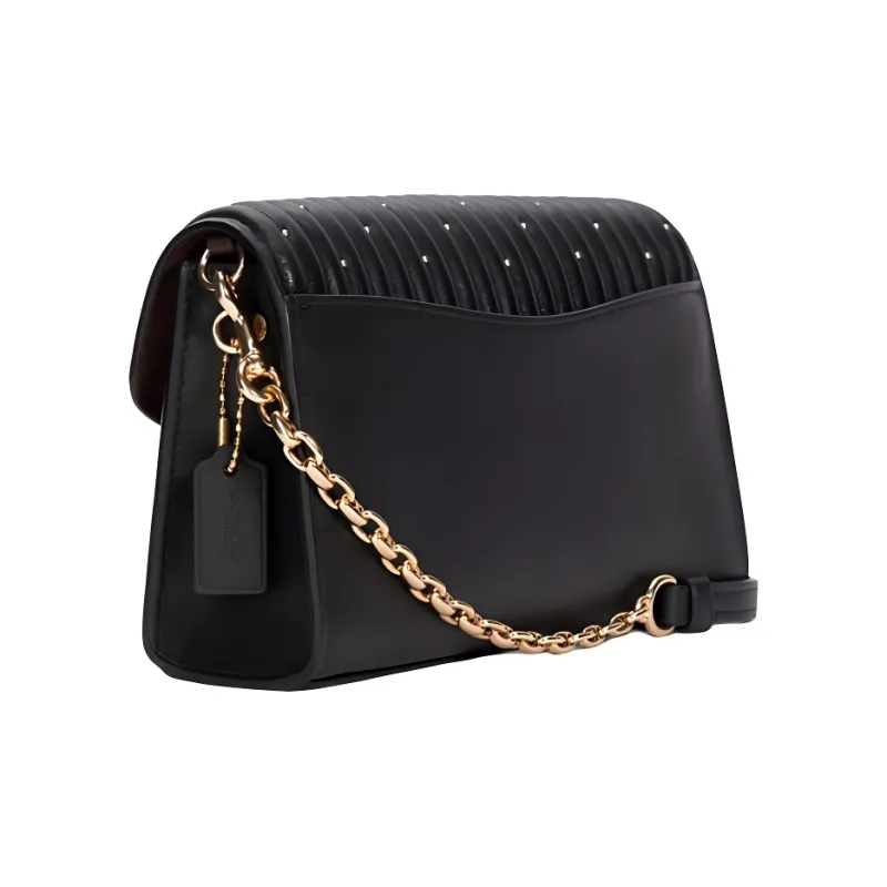 COACH Lane Leather Small Square Bag Clutch, Portable Crossbody Bag, Shoulder Bag Small Size Women's Black-1
