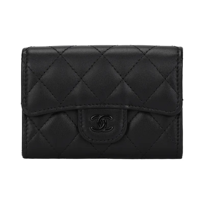 CHANEL Classic Flap CF Sheepskin Flap Coin Purse, Flap Card Holder Women's Black-0