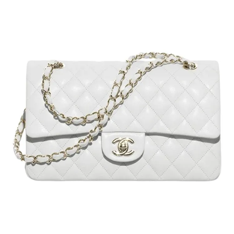 CHANEL Classic Flap CF Shiny Calfskin Crossbody Bag, Shoulder Bag Women's Light Gray-0