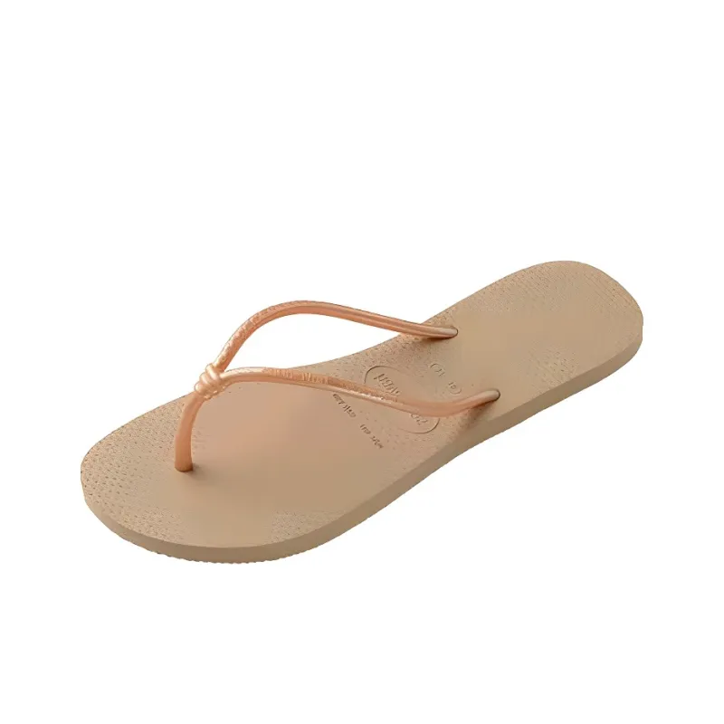 Havaianas Rubber Sole Abrasion Resistant Slip Resistant Flip Flops Women's Gold-0