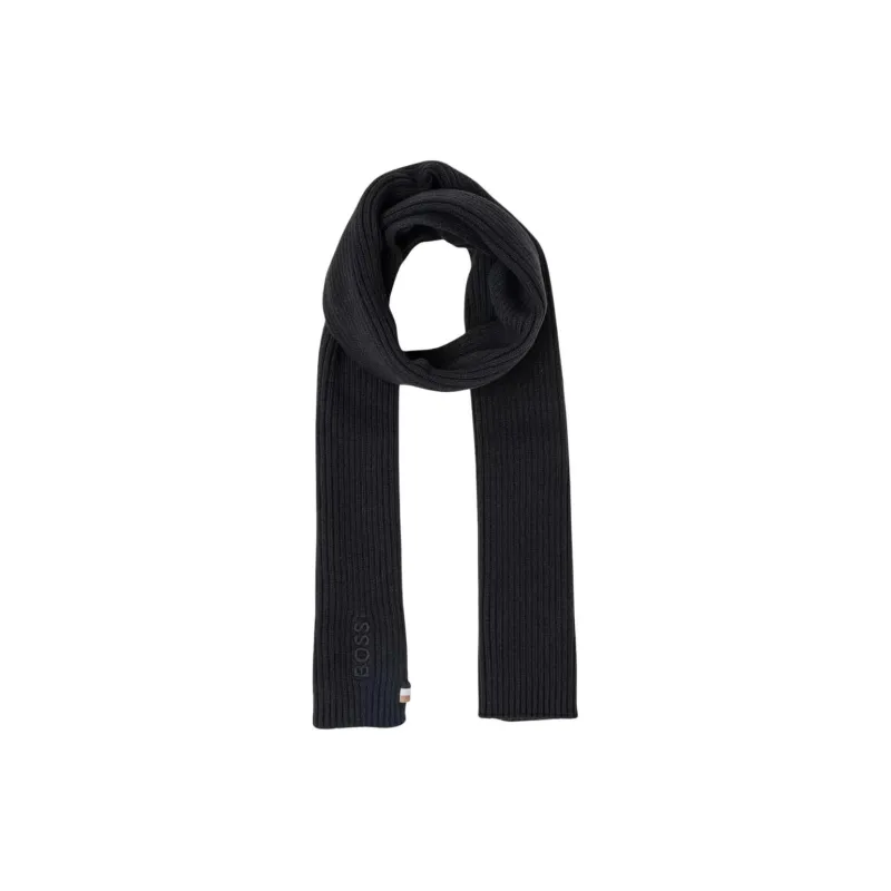 HUGO BOSS Cotton, Wool, Lint Knit Scarves Unisex Black-0