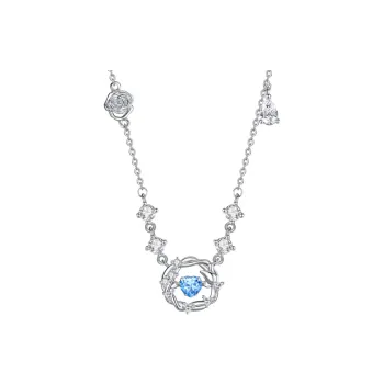 WINY 999 Fine Silver Necklaces Women's Blue, Silver