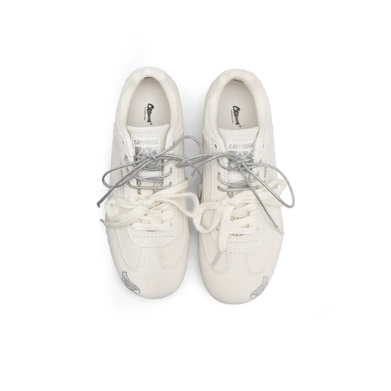Cat&Sofa Abrasion Resistant Slip Resistant Low Top Casual Shoes Unisex White Angel Wings-3