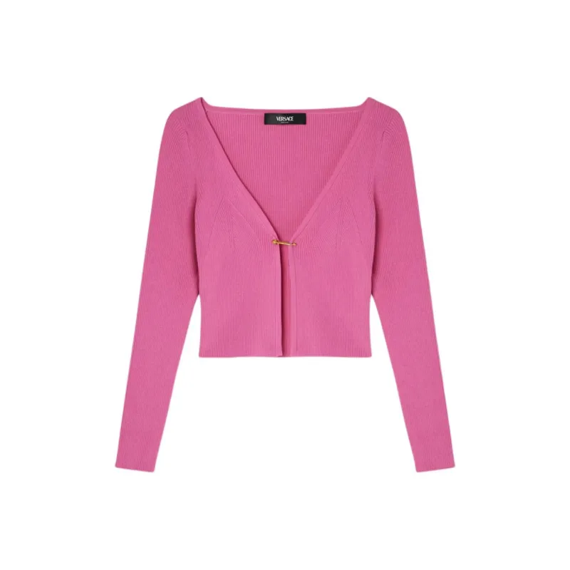 VERSACE Safety Pin Ribbed knit Cardigan-0