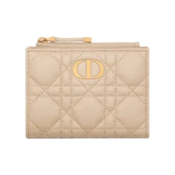 DIOR Caro Cow Leather Wallet Women's Pink Beige