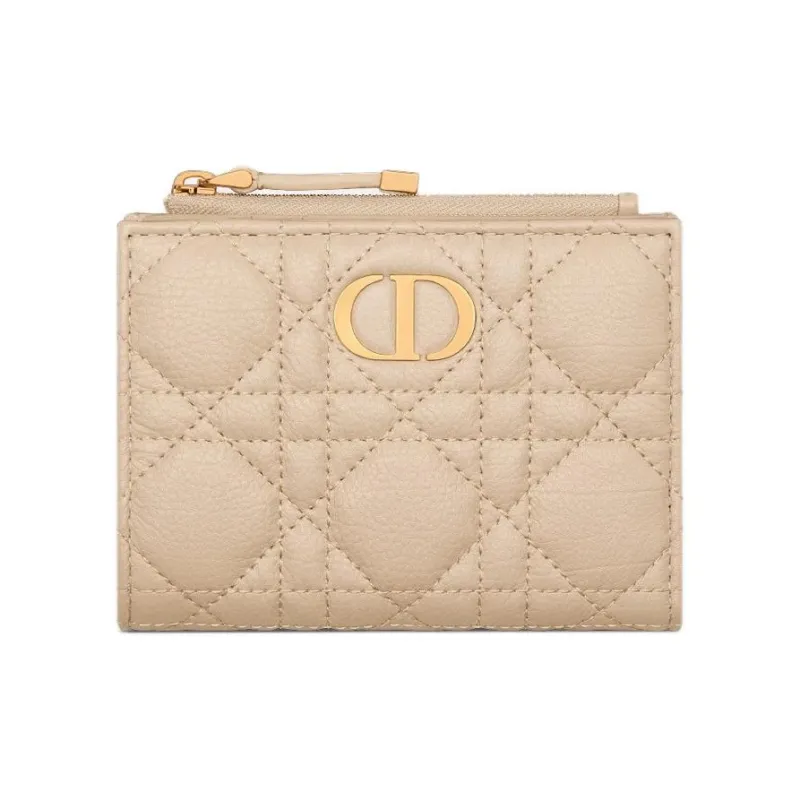 DIOR Caro Cow Leather Wallet Women's Pink Beige-0