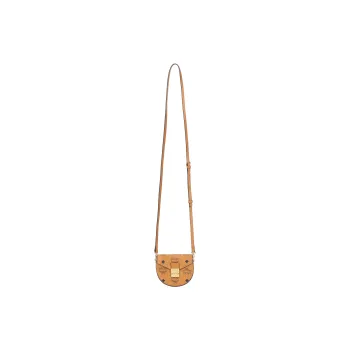 MCM Patricia Visetos Leather Paneled Canvas Saddle Bag, Crossbody Bag, Shoulder Bag Small Size Women's