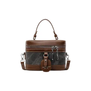 Morellybear PU Box Bag, Crossbody Handbag Regular Women's Tea Black/Ecru/Denim Blue