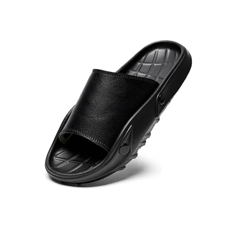 Colorful Creations Leather Patchwork Quiet, Slip Resistant, Quick Dry Slide Slippers Men's-3