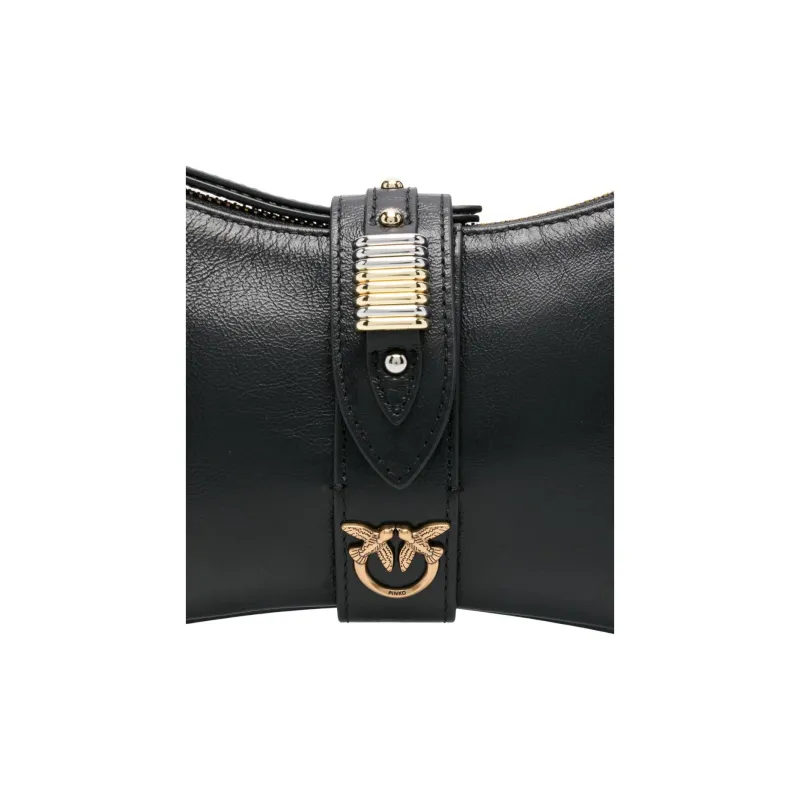 PINKO Calfskin Shoulder Bag Mini Women's Black-3