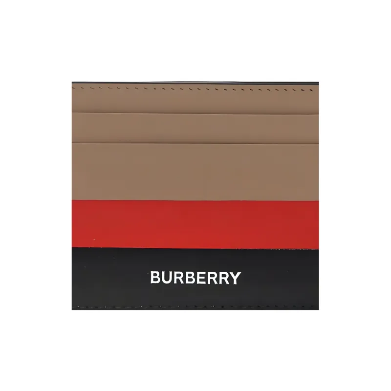 Burberry Leather Card Holder Men's Black & Brown & Red-3