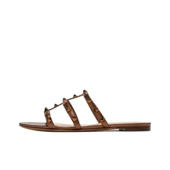Valentino ROCKSTUD Slide Slippers Women's Brown