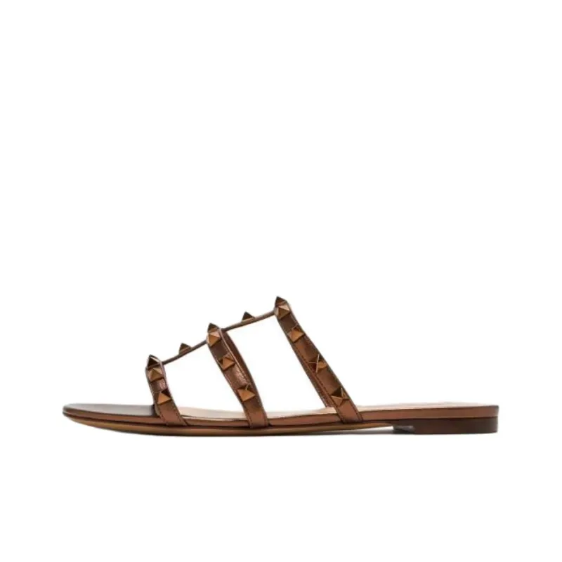 Valentino ROCKSTUD Slide Slippers Women's Brown-0