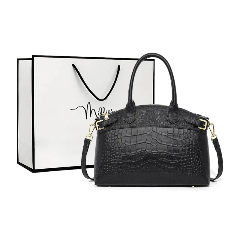 MILLIE'S Cow Leather Shoulder Bag, Crossbody Bag, Handbag Regular Women's Black/Khaki-0