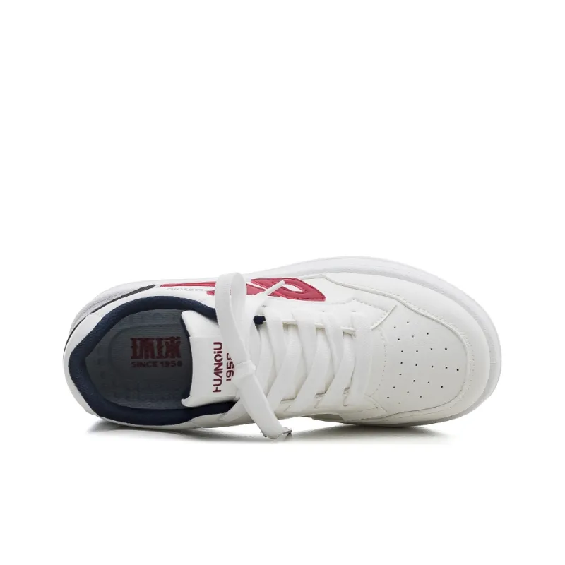 HUANQIU Slip Resistant Cushioning And Breathable Low Top Skateboard Shoes Women's White Blue Red-2