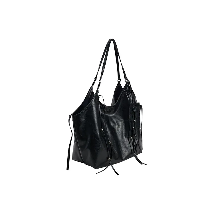 URBAN REVIVO Artificial Leather Tote Bag, Shoulder Bag Tubas Women's Black/Ecru-1