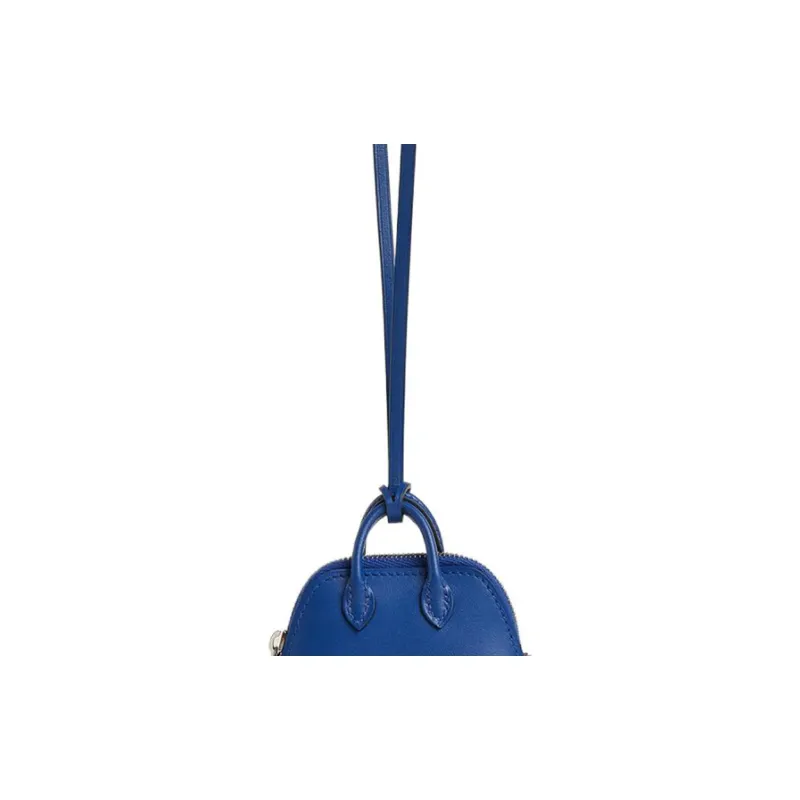 HERMES Bolide Tadelakt Calfskin Bowling Bag Accessory Women's Electric Blue With Orange Accents-4
