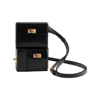 HERMES Kelly Box Calfskin Crossbody Bag, Shoulder Bag Unisex 89 Noir Black