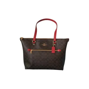 COACH Gallery Leather Tote Bag, Shopping Bag, Handbag, Shoulder Bag Large Size Women's Brown & Red