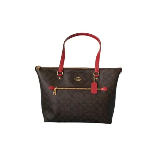 COACH Gallery Leather Tote Bag, Shopping Bag, Handbag, Shoulder Bag Large Size Women's Brown & Red
