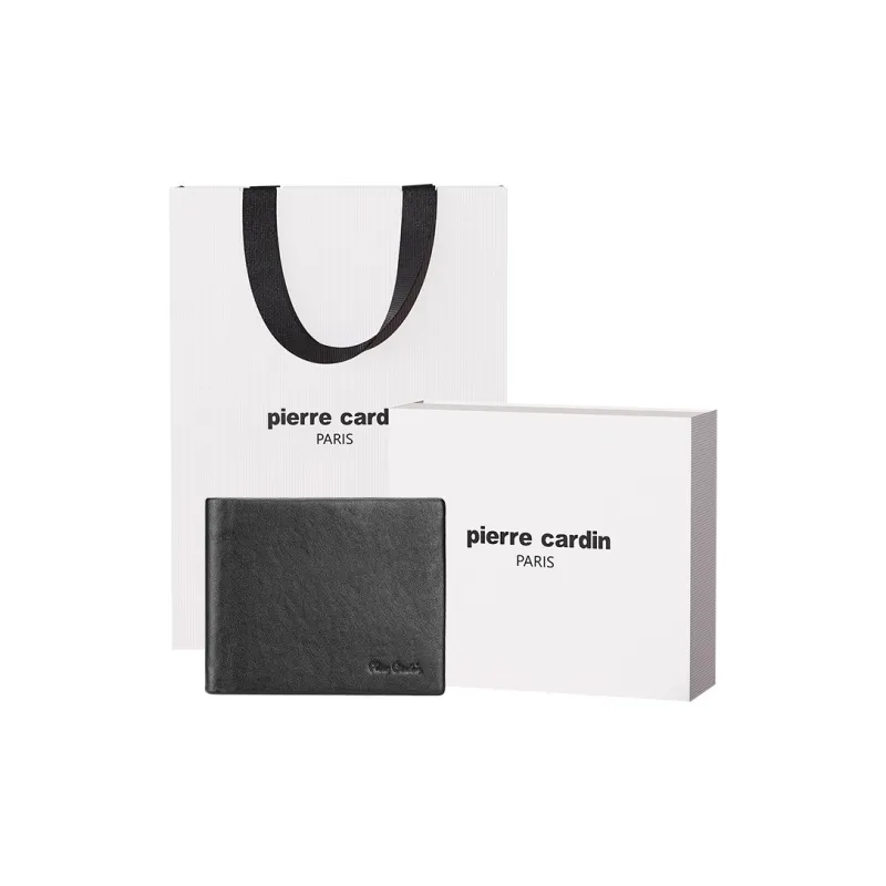 PIERRE CARDIN Cow Leather Father's Day Gift Wallet, Ticket Clip, Wallet Regular Men's Black-0