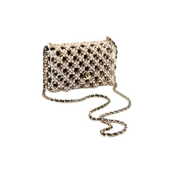 CHANEL 22K Autumn And Winter Lambskin With Tweed Evening Bag, Shoulder Bag, Crossbody Bag Trumpets Women's Black