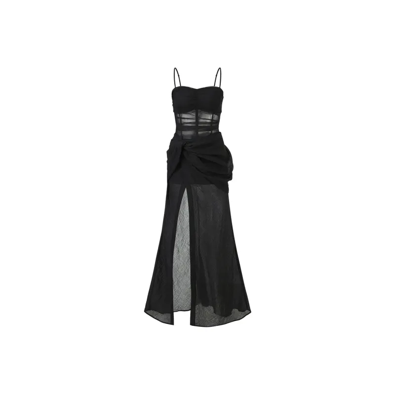 GUOZHEN Slip Dresses Women's Black-0