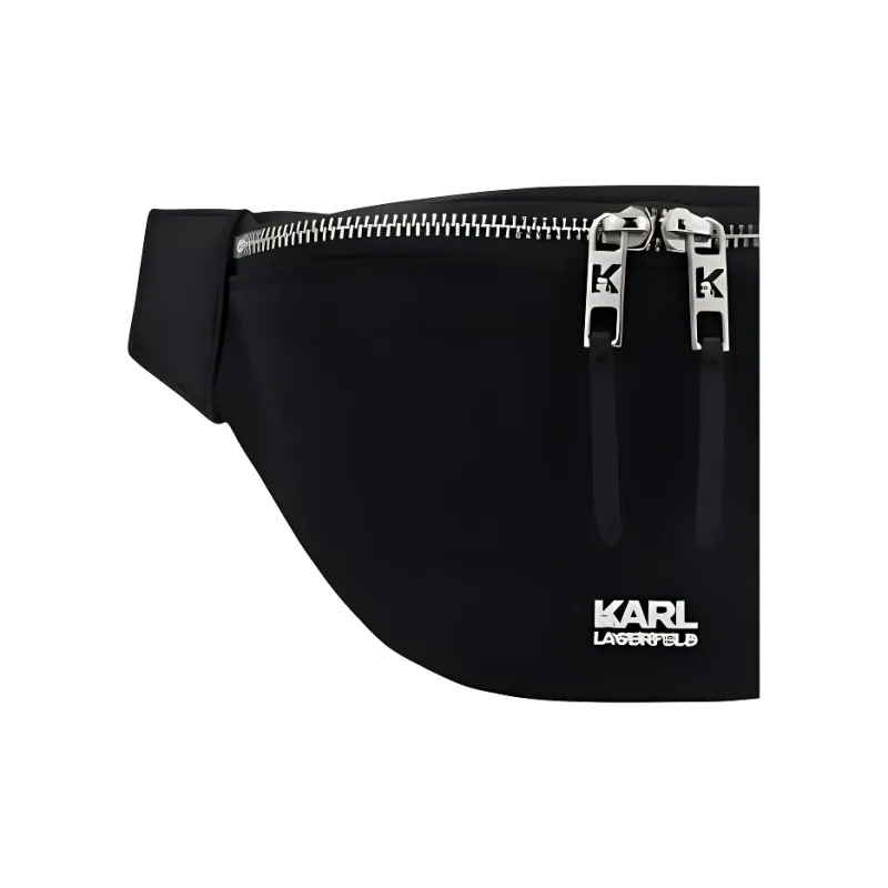 KARL LAGERFELD Polyamide With Calfskin Fanny Pack Unisex Black-3
