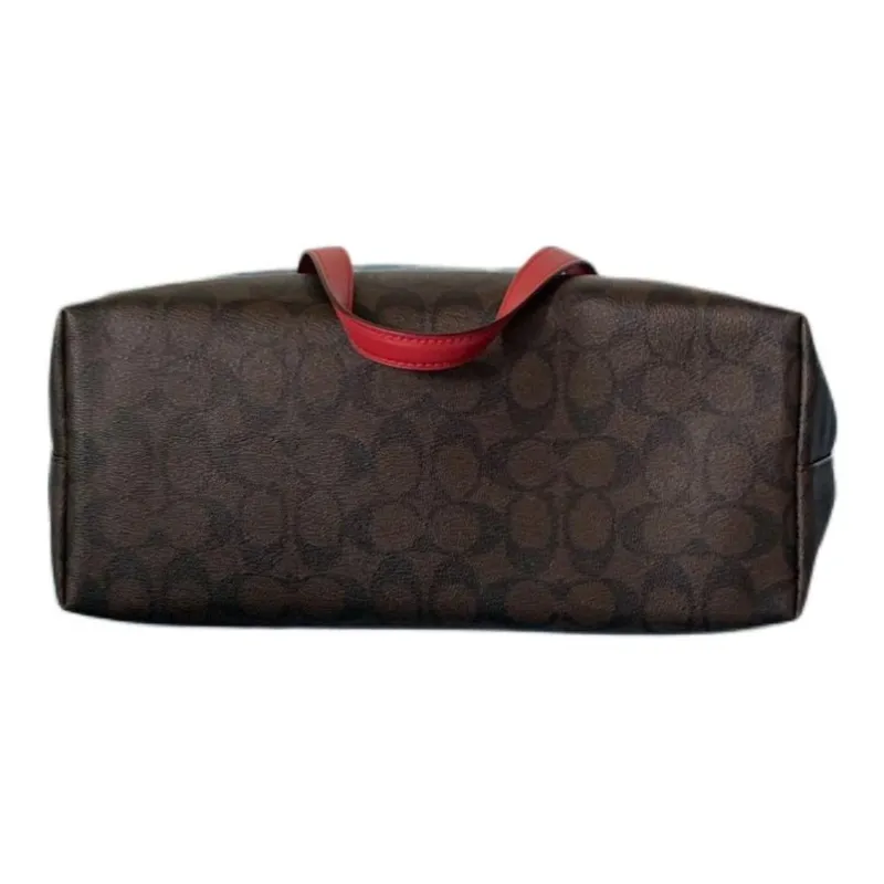 COACH Gallery Leather Tote Bag, Shopping Bag, Handbag, Shoulder Bag Large Size Women's Brown & Red-3