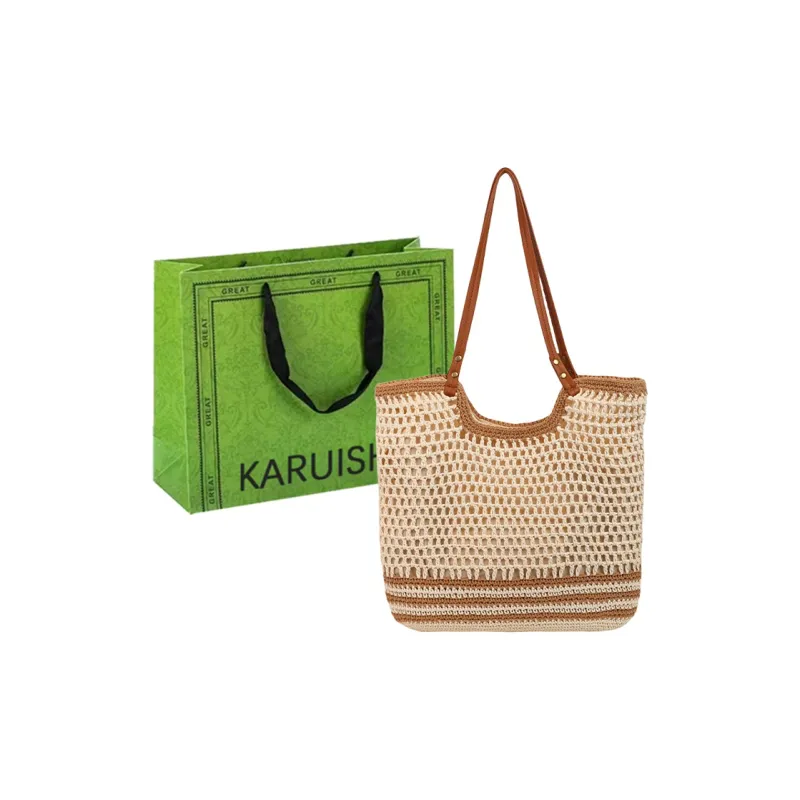 KARUISHA Fabric Shoulder Bag Women's Beige/Beige & Khaki/Khaki-4