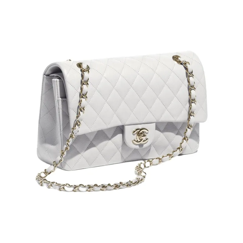 CHANEL Classic Flap CF Shiny Calfskin Crossbody Bag, Shoulder Bag Women's Light Gray-1