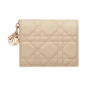 DIOR Lady Dior Lambskin Wallet Mini Women's Pink Beige