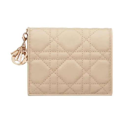 DIOR Lady Dior Lambskin Wallet Mini Women's Pink Beige