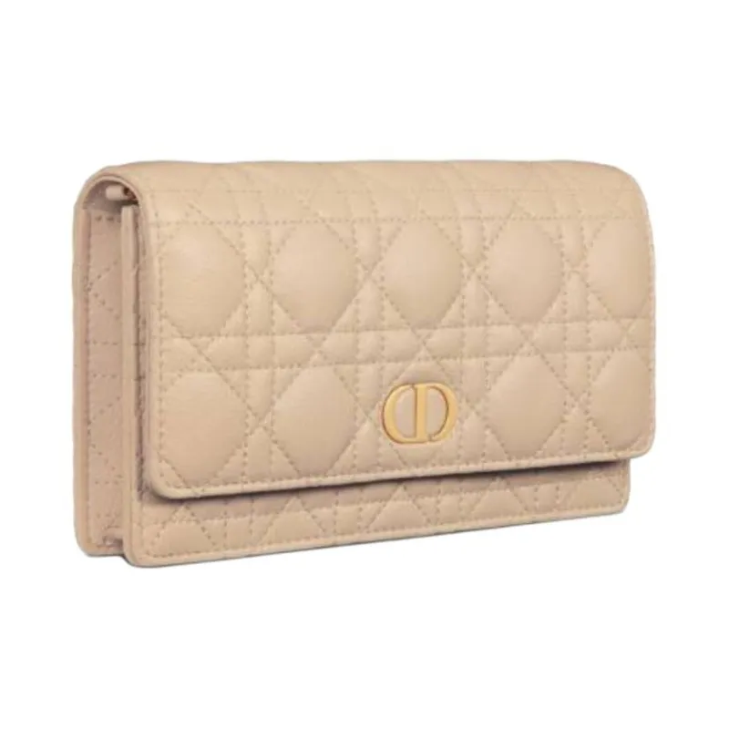 DIOR Caro Cow Leather Shoulder Bag Trumpets Women's Pink Beige-1