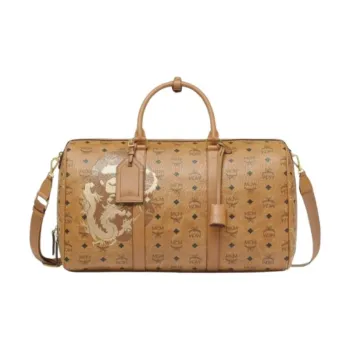 MCM Visetos Classic Fashion Boston Bag, Shoulder Bag, Handbag Medium Size Unisex Brown