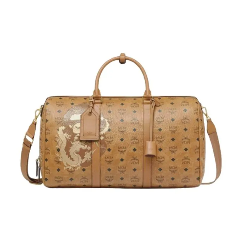 MCM Visetos Classic Fashion Boston Bag, Shoulder Bag, Handbag Medium Size Unisex Brown-0
