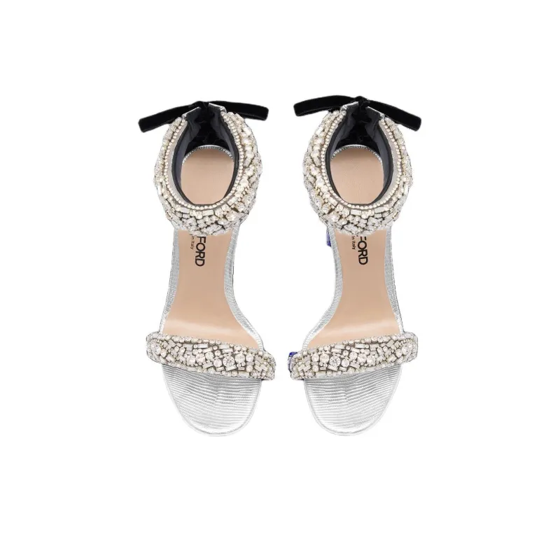 TF Edie One Strap Sandals 10.5cm Women's Silver-3