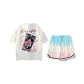 Clothing Set (White T-Shirt+Blue Pink Shorts)