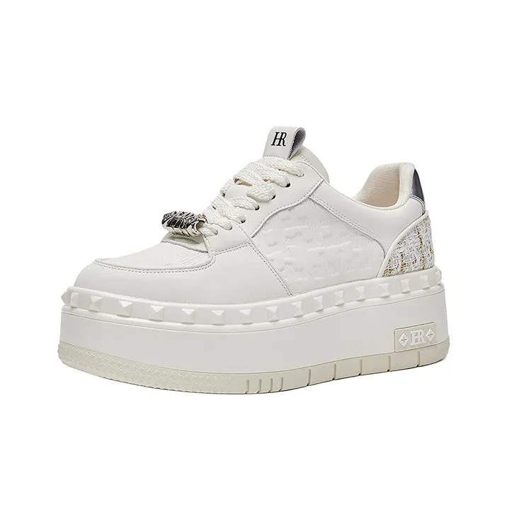 HR Height Increasing Low Top Skateboard Shoes Women's Beige-0