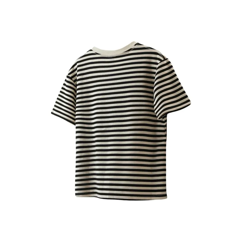 GOSO T Shirts Women's Beige Black Stripes-6