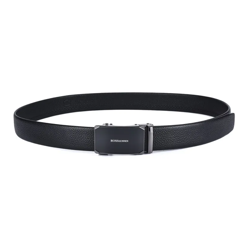 BOSSSUNWEN Top Grain Cow Leather Belts Men's Black Width 3.5cm-2