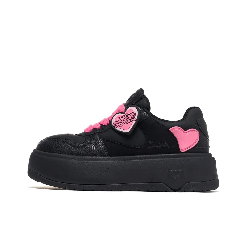 PINK AMOR Height Increasing Low Top Skateboard Shoes Women's Black Angel-0