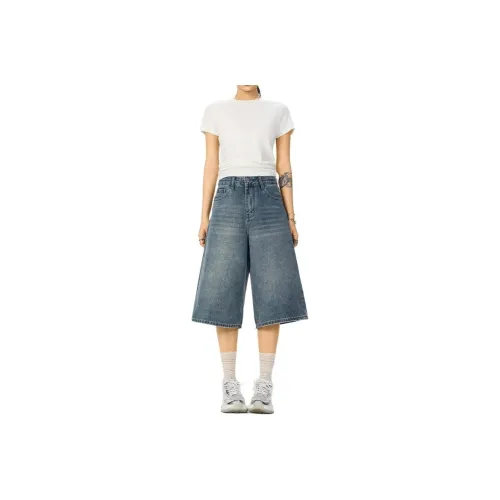 ZAVK Denim Shorts Women's Vintage Blue Calf Length