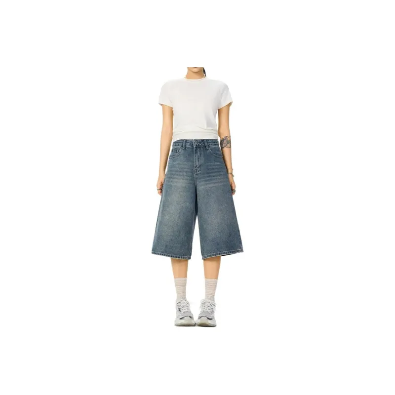 ZAVK Denim Shorts Women's Vintage Blue Calf Length-0